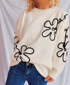 Flower Round Neck Long Sleeve Sweater