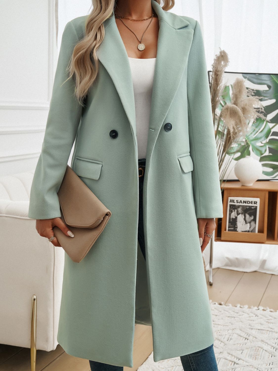 Devine Pocketed Collared Neck Long Sleeve Coat - Body By J'ne