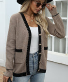 Contrast Trim Button Up Long Sleeve Cardigan