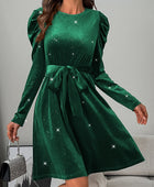 Glitter Round Neck Puff Sleeve Dress