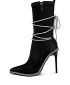 Dacia Rhinestones Strap Satin Calf Boots