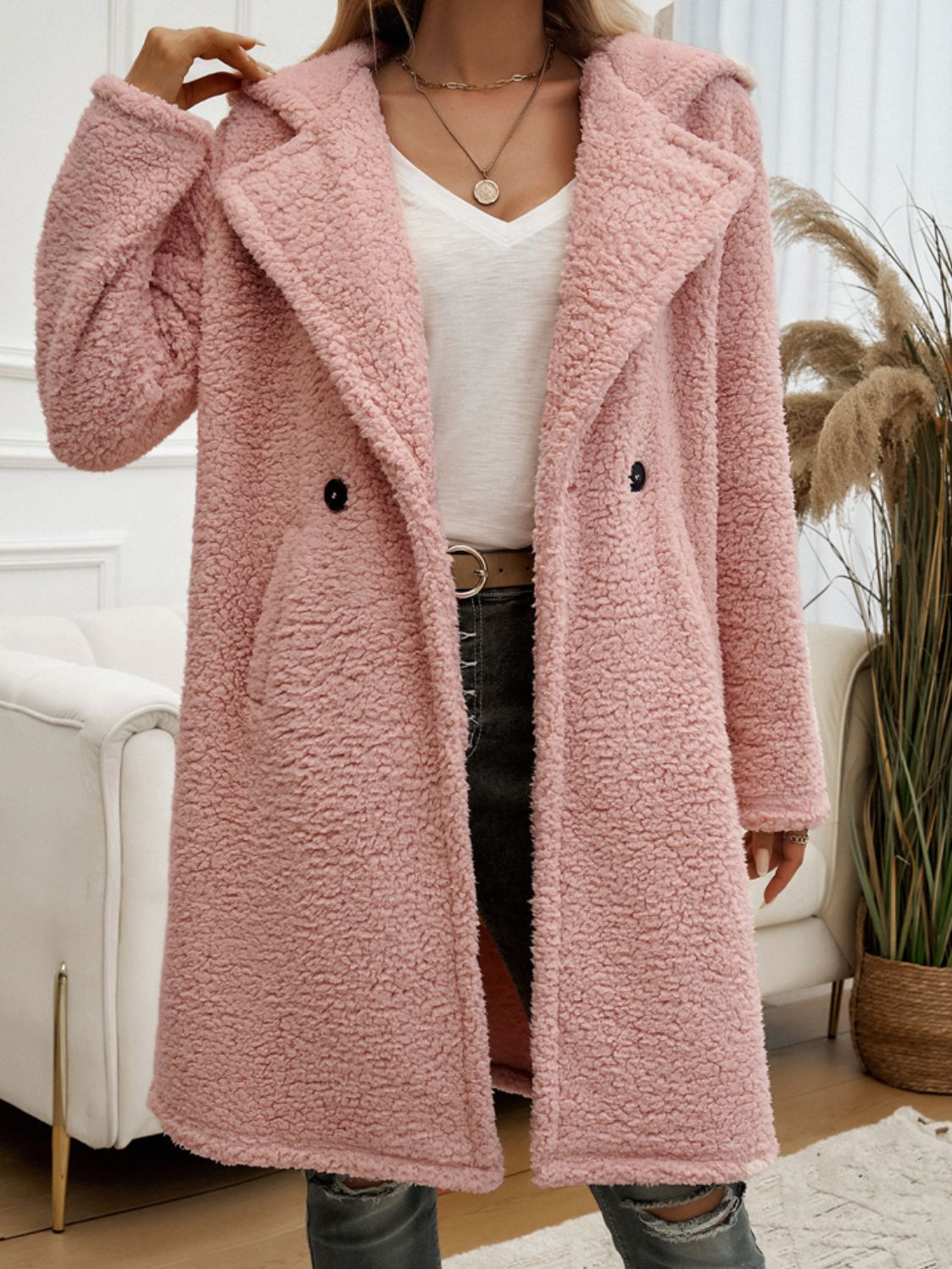 Devine Pocketed Long Sleeve Hooded Teddy Coat - Body By J'ne