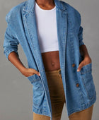 Pocketed Lapel Collar Long Sleeve Denim Jacket