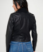 Knit Collared Faux Leather Crop Jacket