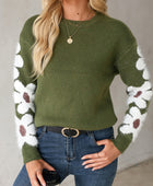 Flower Round Neck Long Sleeve Sweater