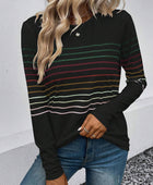 Striped Round Neck Long Sleeve T-Shirt - Body By J'ne