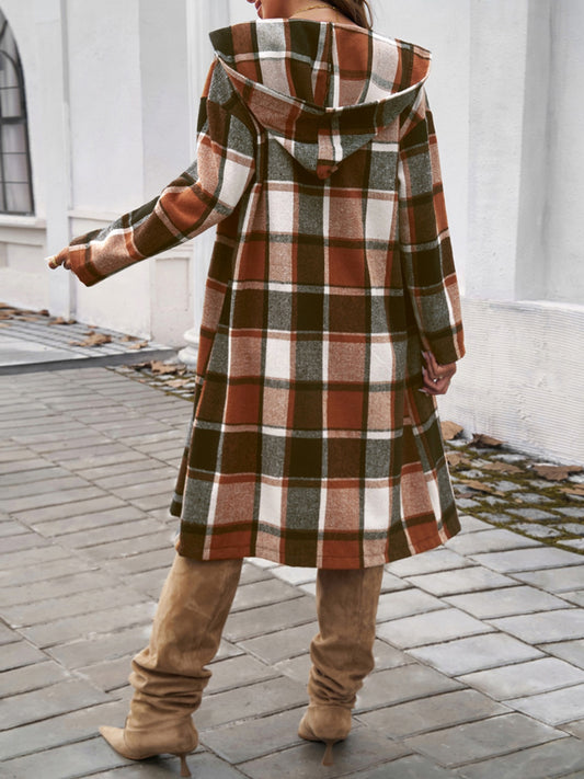 Devine Plaid Long Sleeve Hooded Coat - Body By J'ne