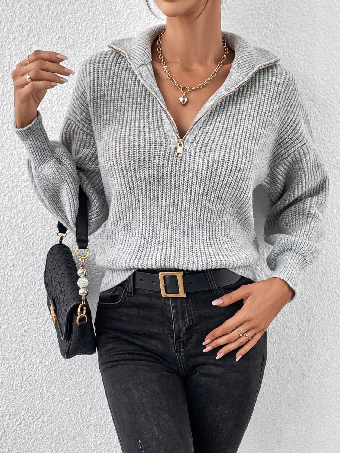 Honey Half Zip Dropped Shoulder Sweater - Body By J'ne