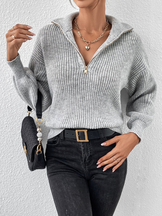 Honey Half Zip Dropped Shoulder Sweater - Body By J'ne