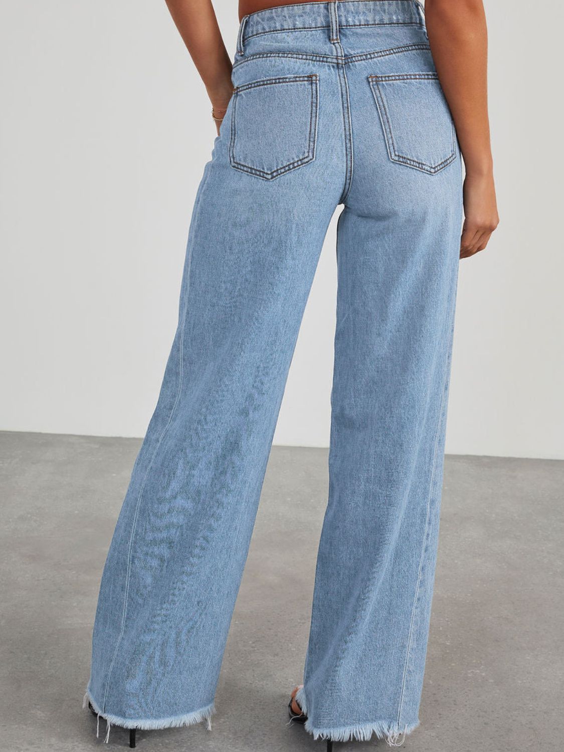 Raw Hem Wide Leg Jeans with Pockets - Body By J'ne