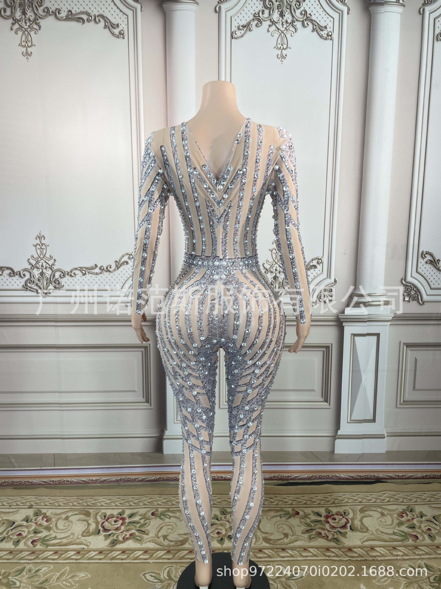 Mesh Rhinestone Jumpsuit - Body By J'ne