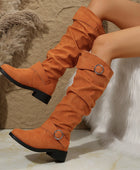 Buckle Round Toe Block Heel Boots