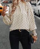 Polka Dot Mock Neck Long Sleeve Blouse