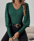 Swiss Dot V-Neck Long Sleeve Top