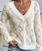 Openwork V-Neck Long Sleeve Sweater