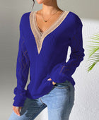 Openwork V-Neck Long Sleeve Sweater