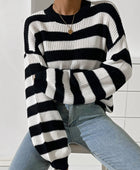 Honey Striped Round Neck Long Sleeve Sweater