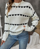 Perfee Heart Round Neck Long Sleeve Sweater