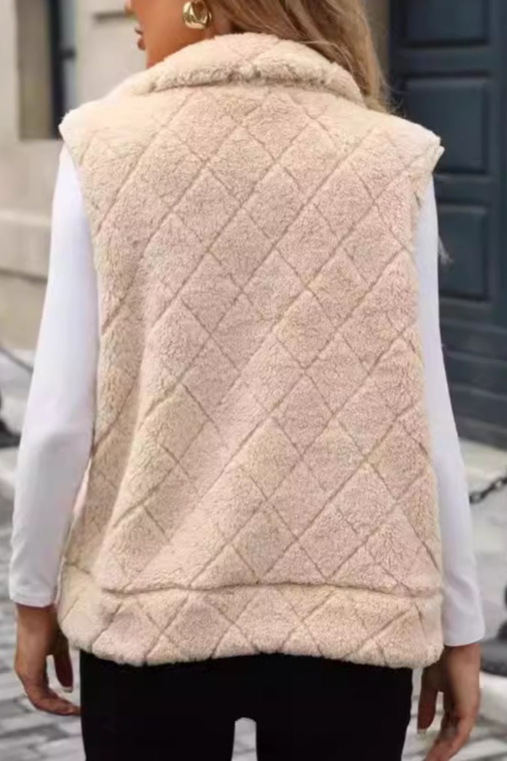 Fuzzy Plaid Texture Zip Up Vest Coat - Body By J'ne