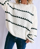 Contrast Stripes Round Neck Long Sleeve Sweater