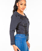 Off Shoulder Lace Up Denim Jacket