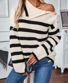 Buttoned Striped Long Sleeve Sweater