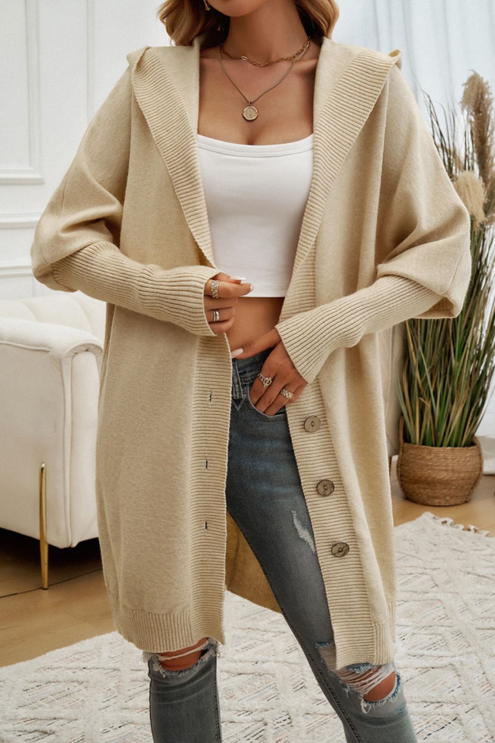 Devine Button Up Long Sleeve Hooded Cardigan - Body By J'ne