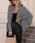 Houndstooth Open Front Batwing Sleeve Cardigan