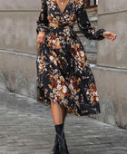 Ruffled Printed Surplice Long Sleeve Midi Dress