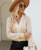 Houndstooth Button Up Long Sleeve Cardigan