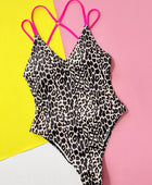 Leopard Plunge Spaghetti Strap One-Piece Swimwear - Body By J'ne