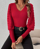 Swiss Dot V-Neck Long Sleeve Top