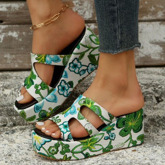 Cutout Floral Peep Toe Sandals - Body By J'ne