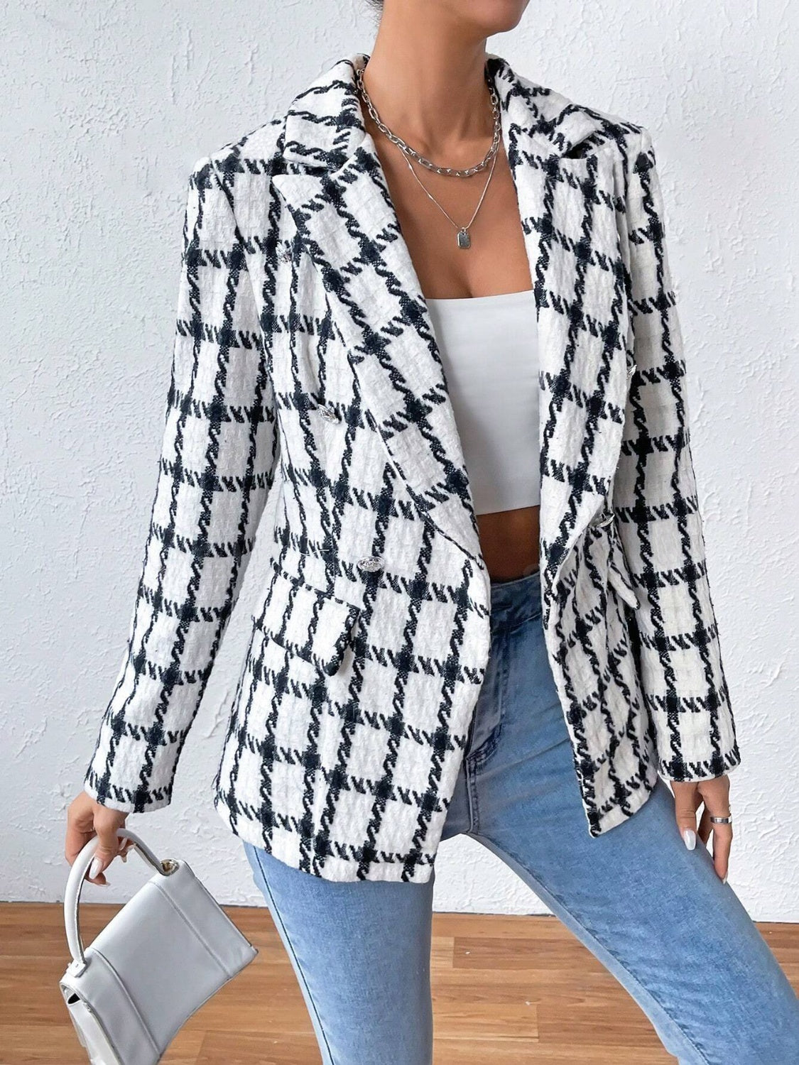 Lapel Collar Long Sleeve Blazer with Pockets - Body By J'ne