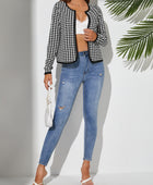 Houndstooth Open Front Long Sleeve Jacket