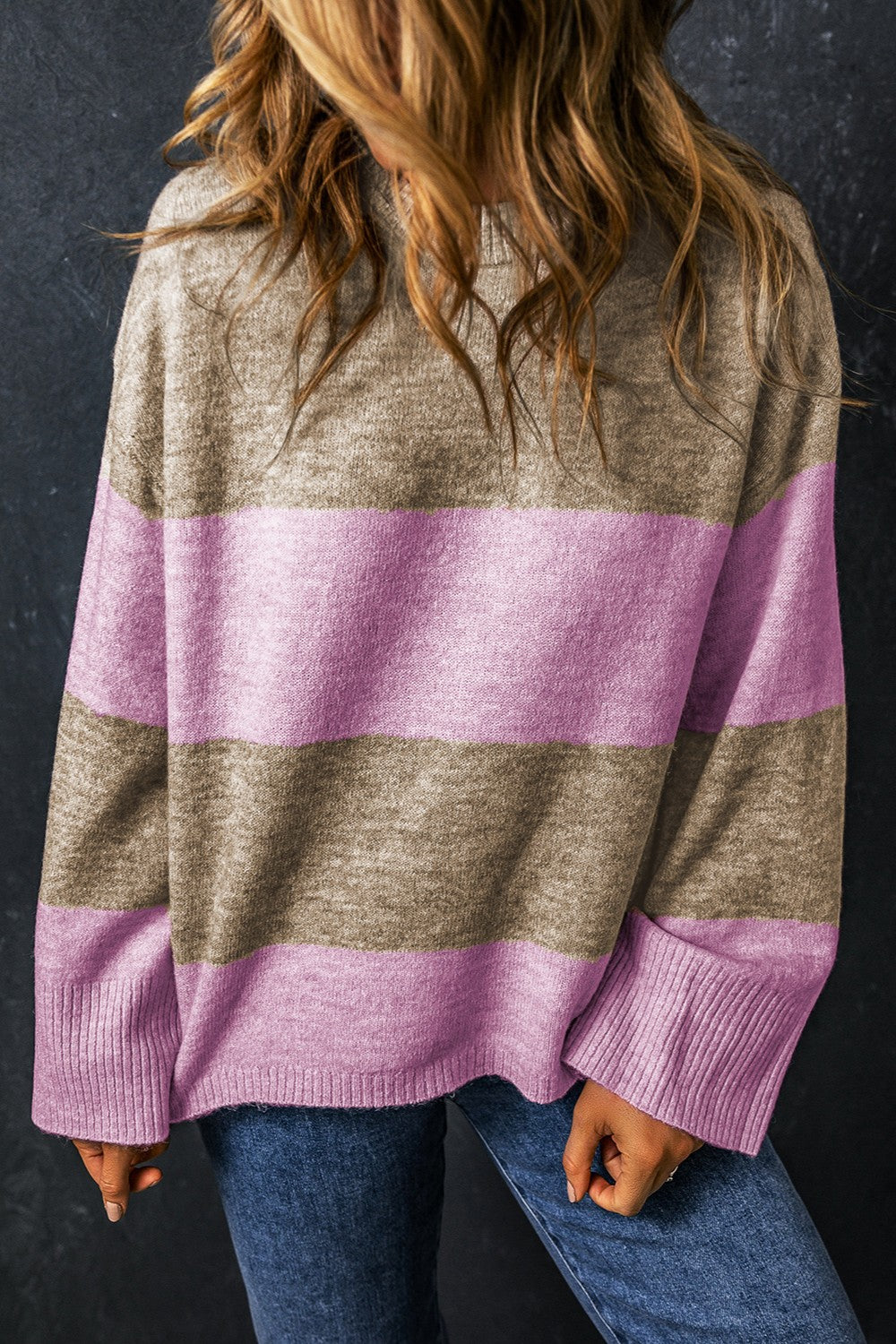 Color Block Round Neck Long Sleeve Sweater - Body By J'ne