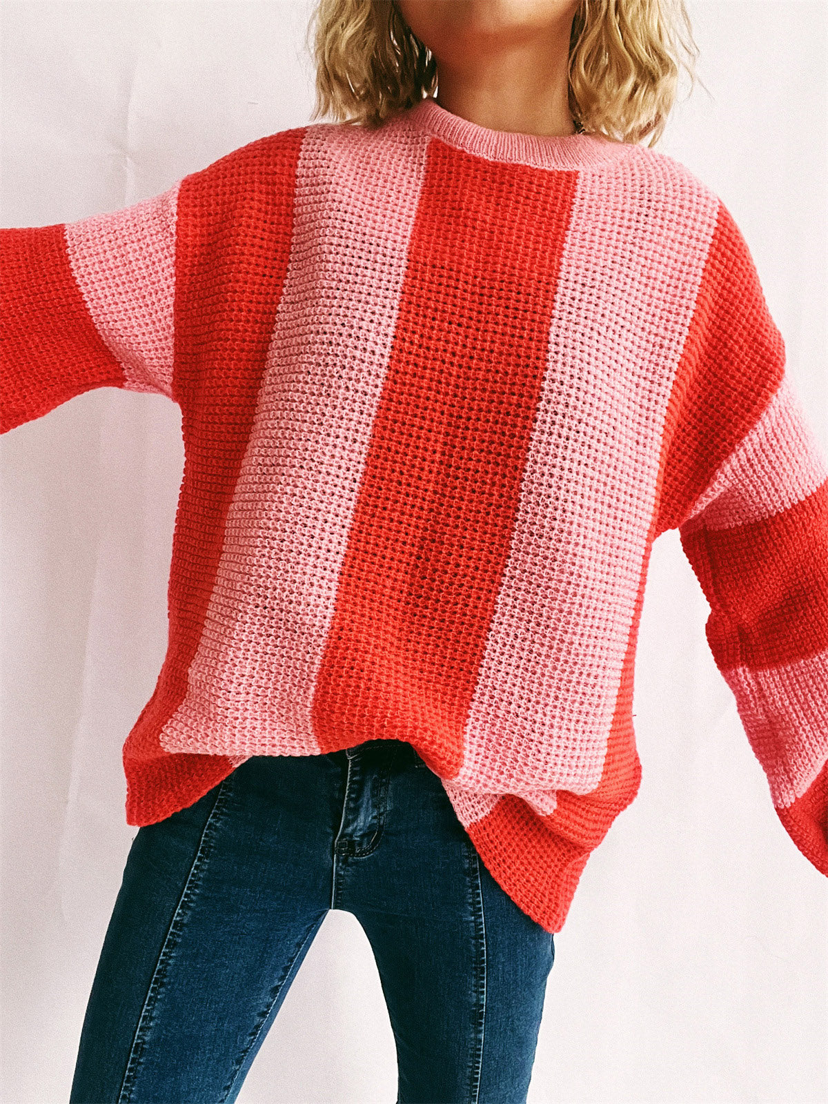 Color Block Round Neck Long Sleeve Sweater - Body By J'ne