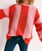 Color Block Round Neck Long Sleeve Sweater