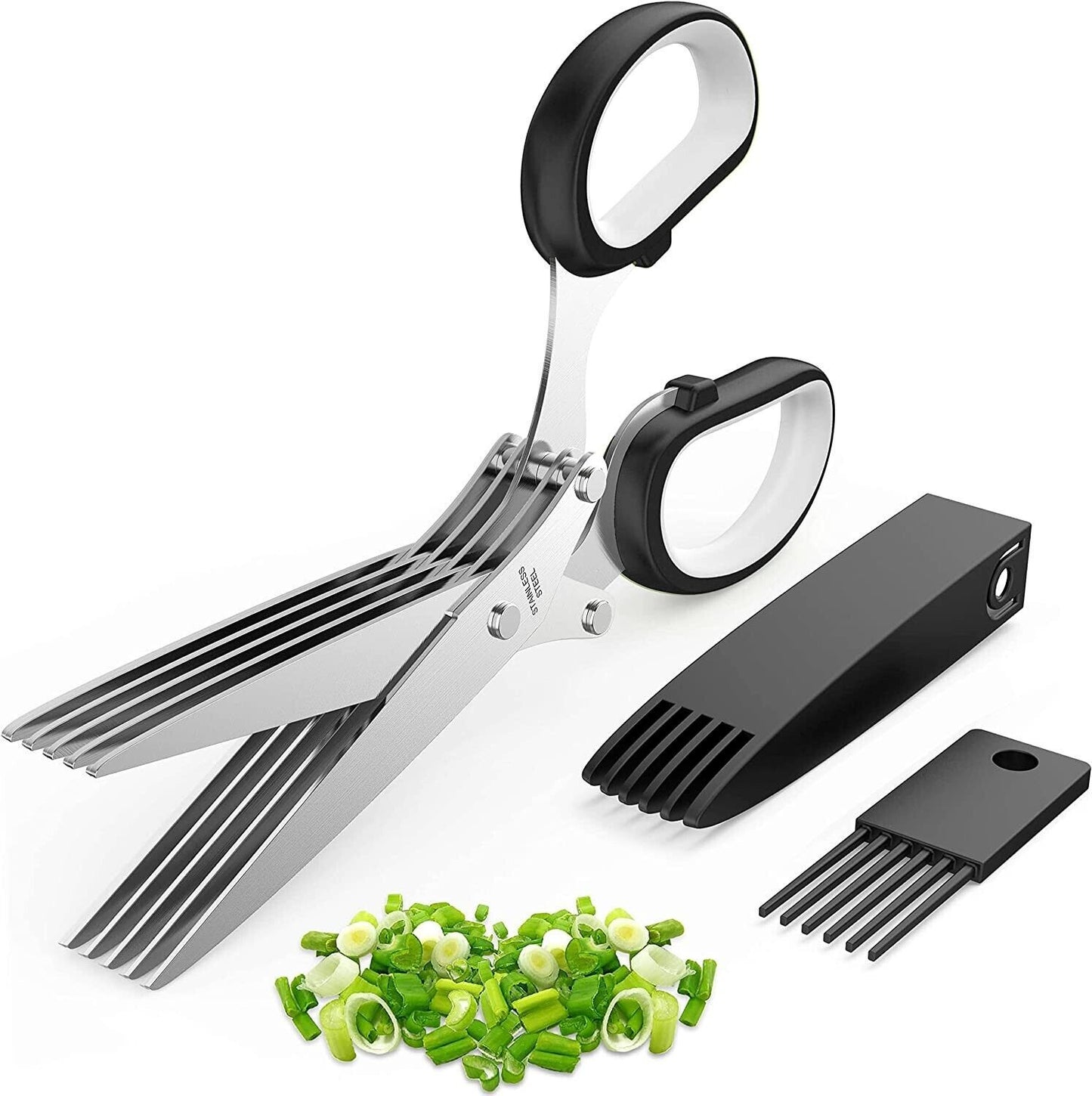 Herb Scissors With Multi Blades Stainless Steel Fast Cutting Shear Kitchen Tool - Body By J'ne