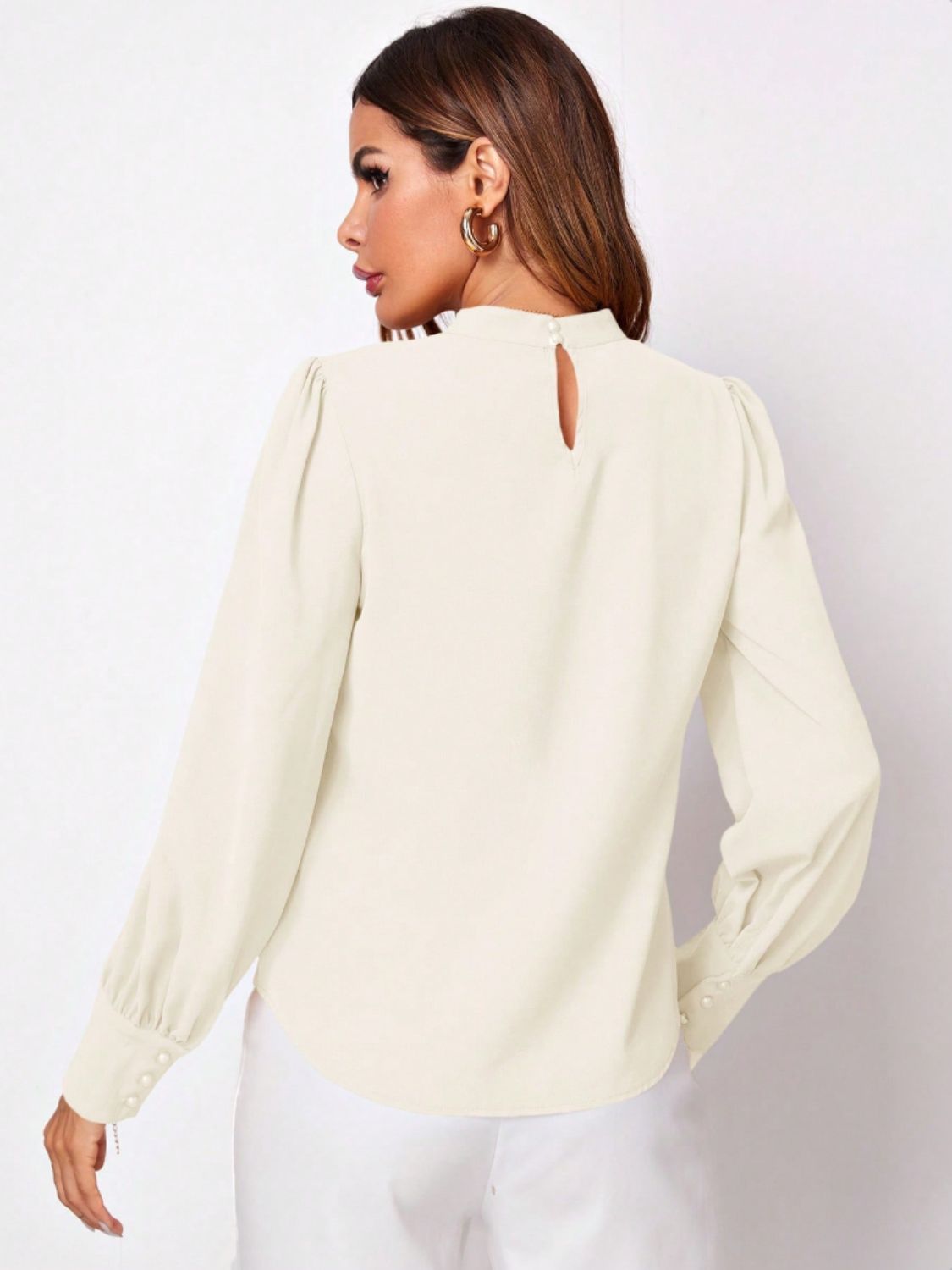Ruched Mock Neck Long Sleeve Blouse - Body By J'ne