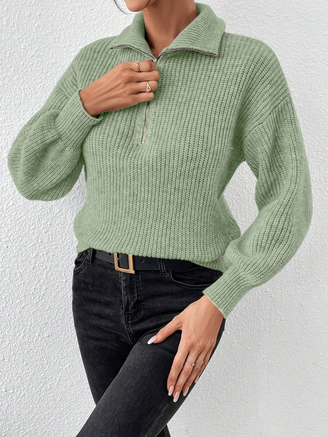 Honey Half Zip Dropped Shoulder Sweater - Body By J'ne