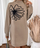 Perfee Flower Mock Neck Long Sleeve Sweater Dress