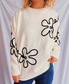 Flower Round Neck Long Sleeve Sweater