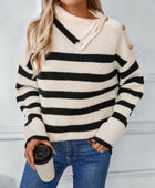 Buttoned Striped Long Sleeve Sweater