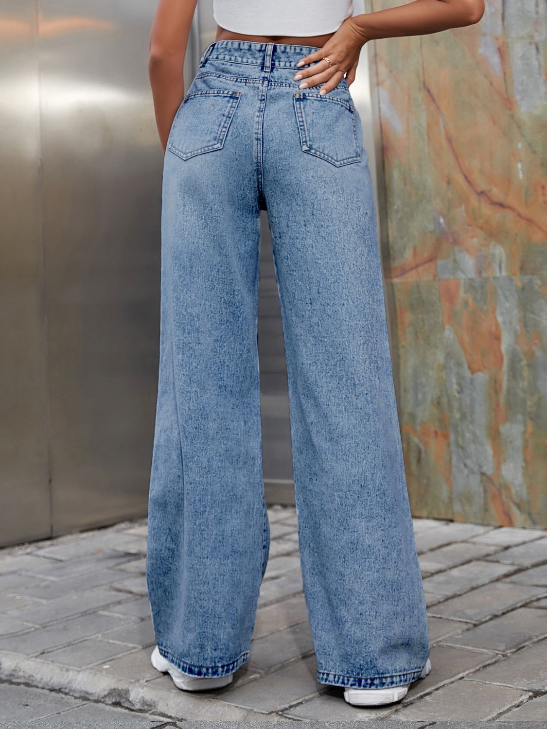Distressed Wide Leg Jeans with Pockets - Body By J'ne