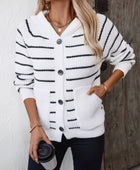 Striped Button Up Long Sleeve Hooded Cardigan