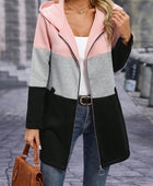 Color Block Zip Up Long Sleeve Hooded Outerwear