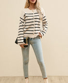 Striped Button Up Round Neck Cardigan