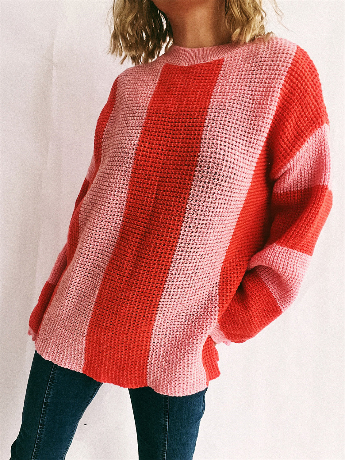 Color Block Round Neck Long Sleeve Sweater - Body By J'ne