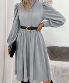 Textured Turtleneck Long Sleeve Dress